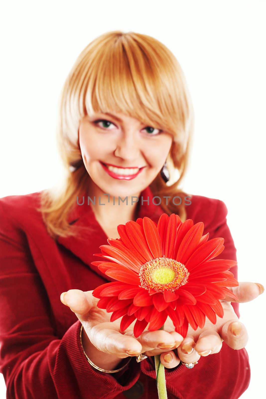 Stock photo: an image of a woman with a red flower