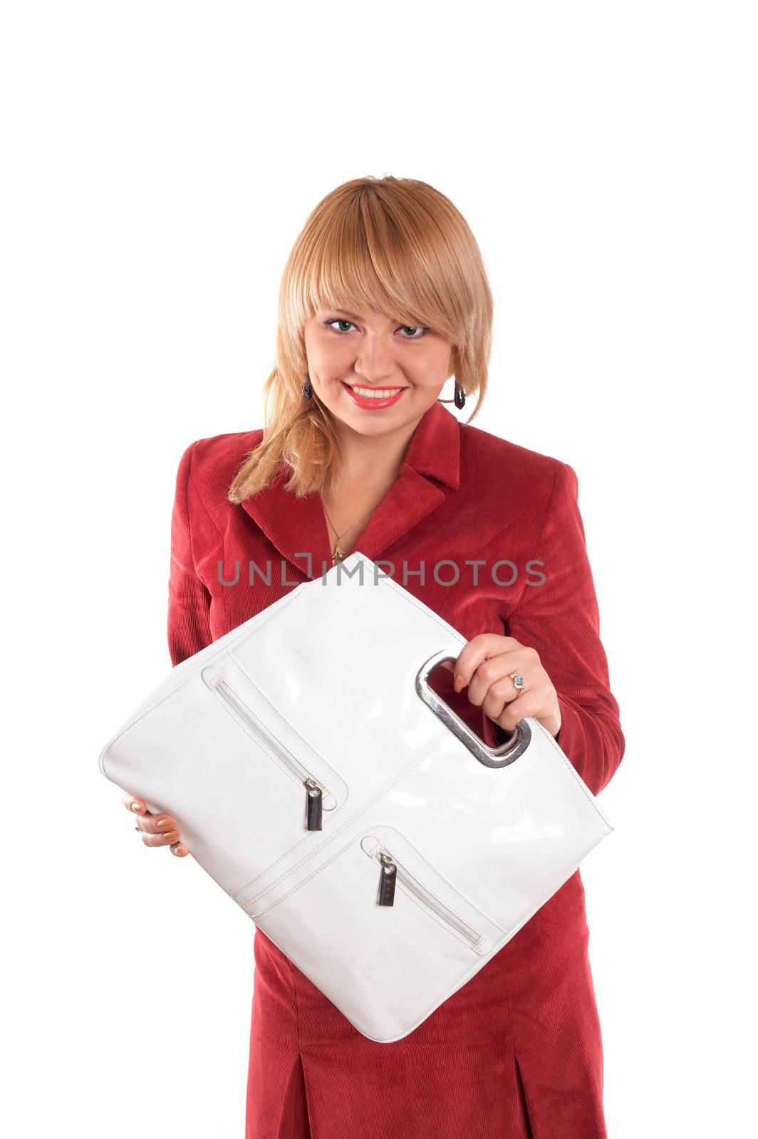 A nice girl carrying a white bag