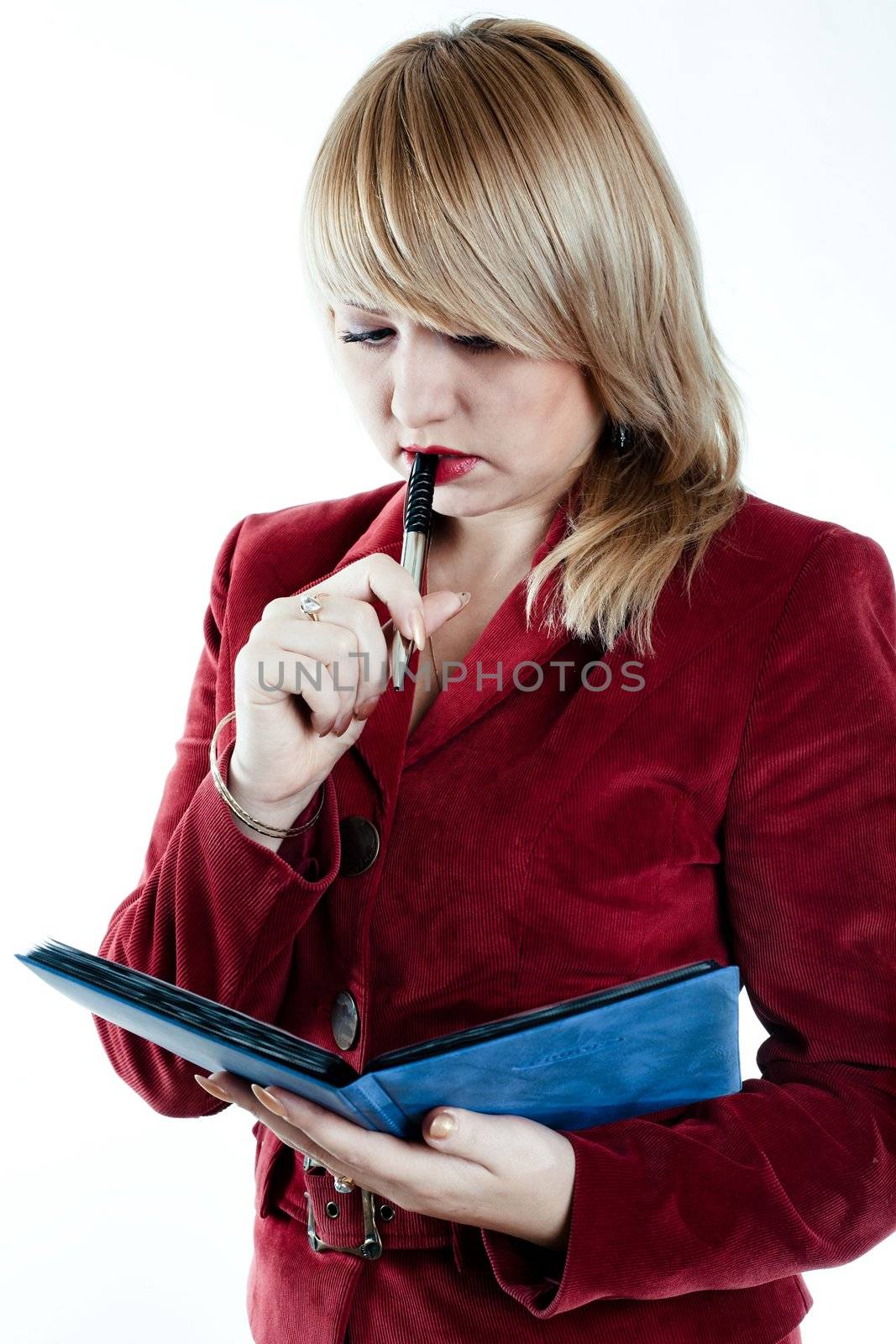 An image of a businesswoman with notebook