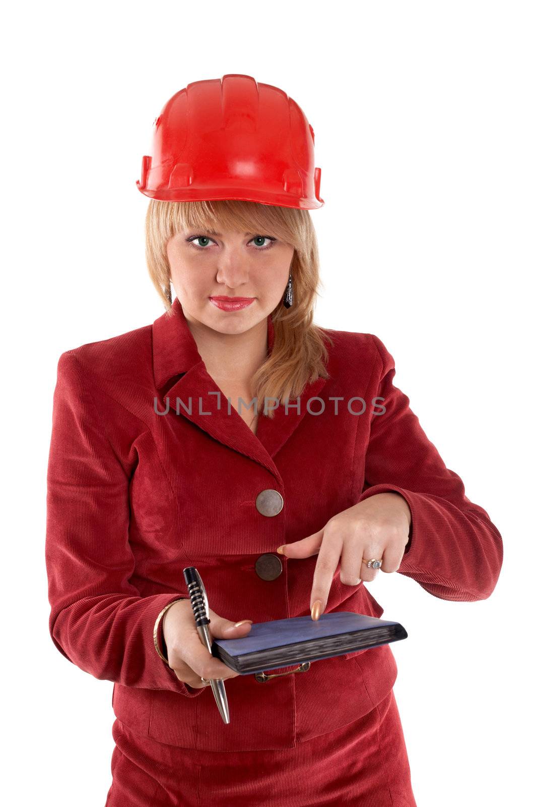 Businesswoman in red helmet by velkol