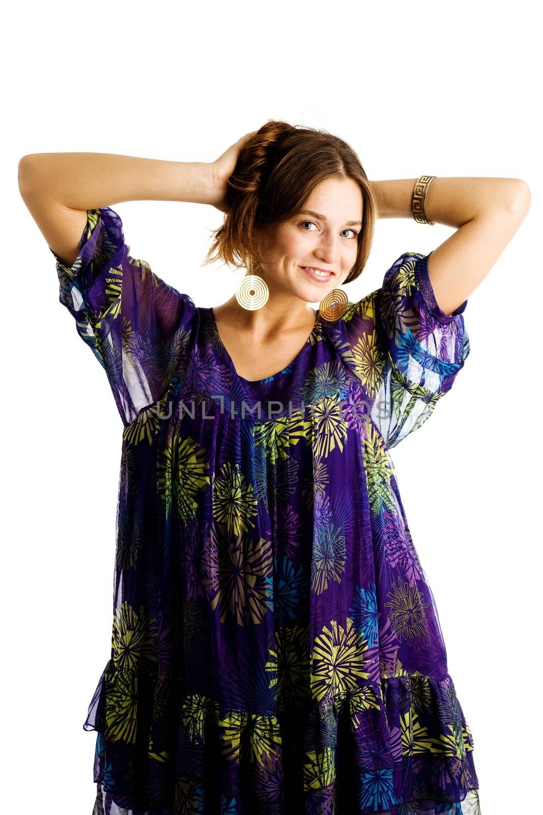 An image of a beautiful girl in violet dress