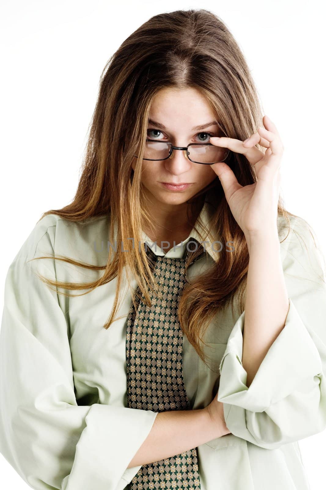 A very beautiful young woman in glasses