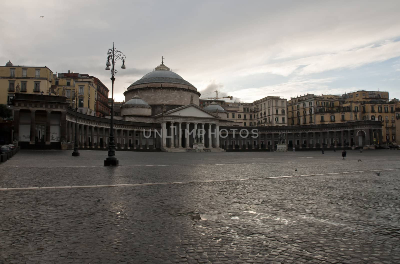 view, square and statues in Piazza Plebiscito, Naples, Italy