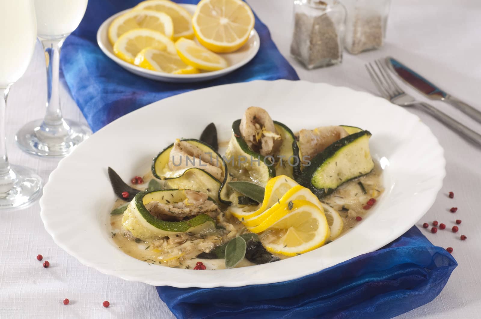 Fish cutlet with zucchini and orange