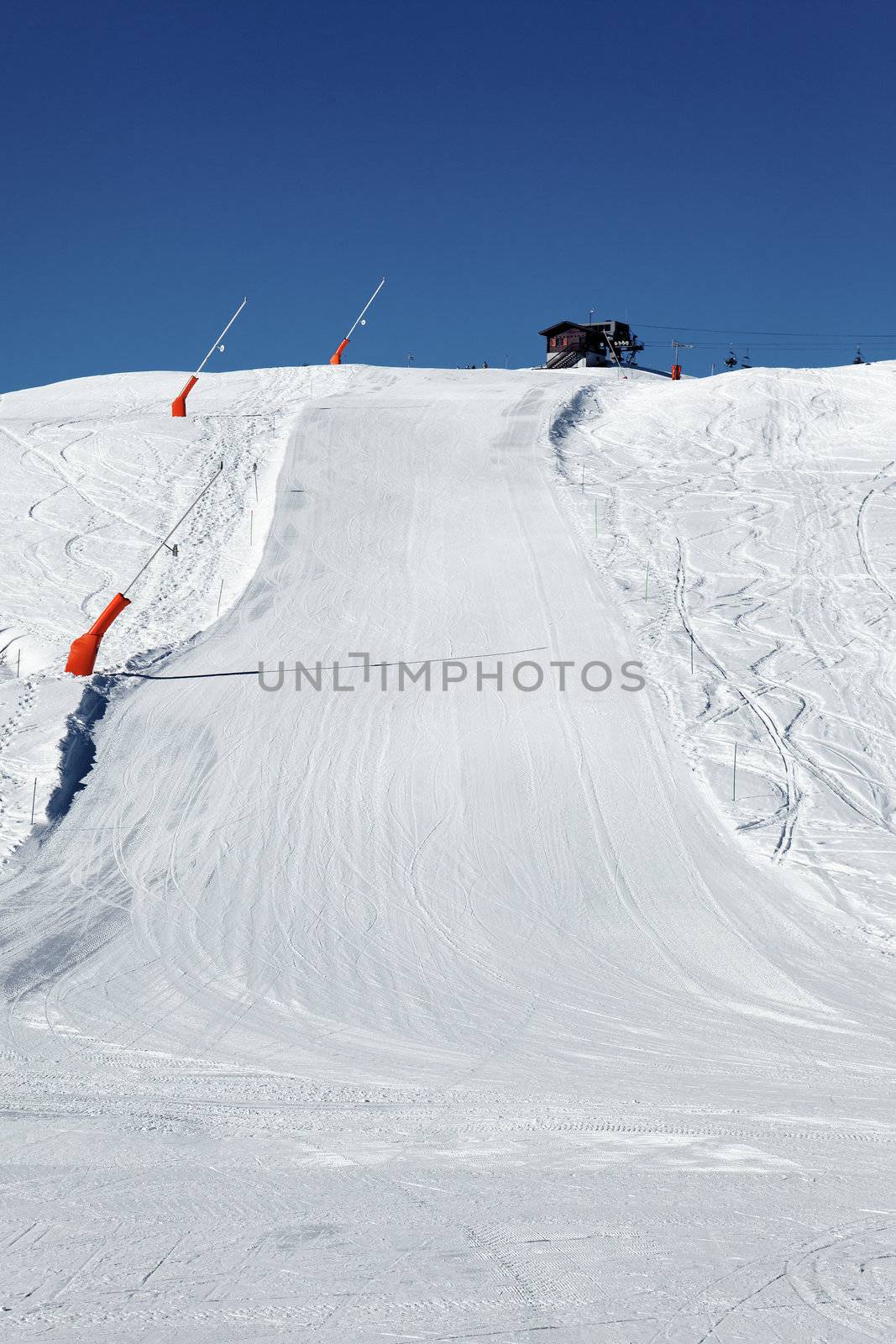 ski track on alpine mountain in France
