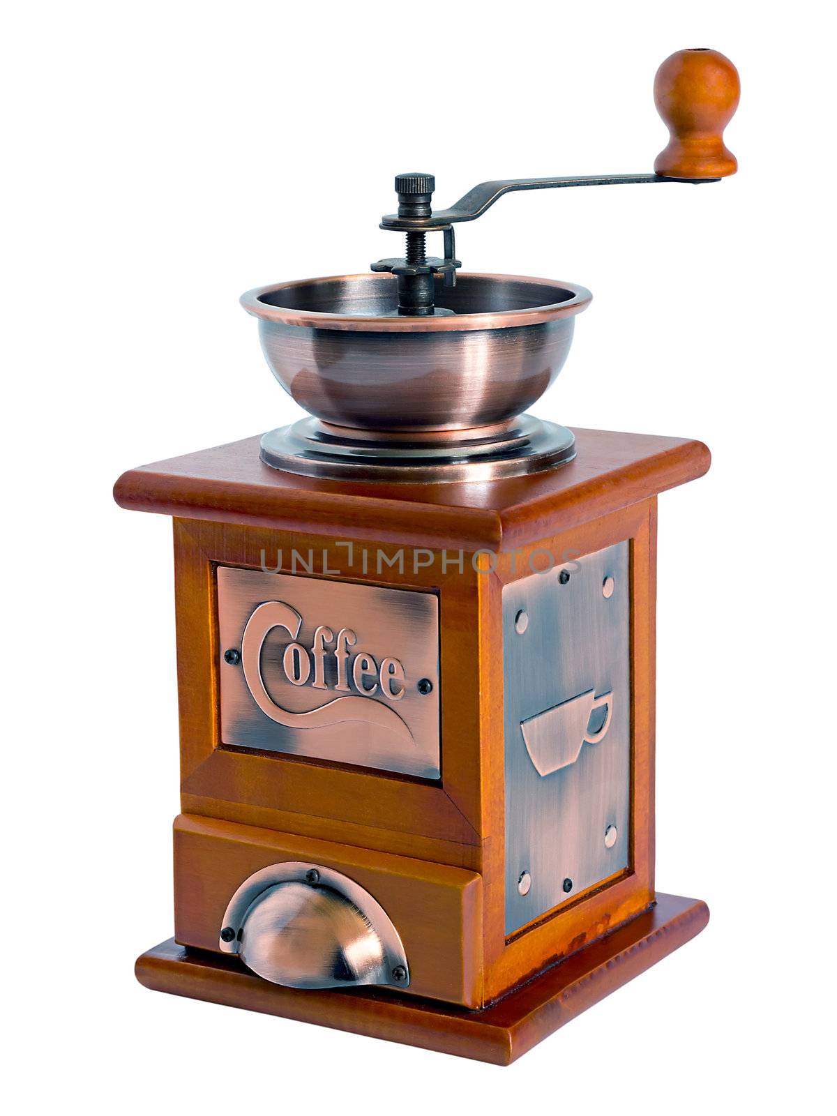 manual coffee grinder in a retro style isolated on white background