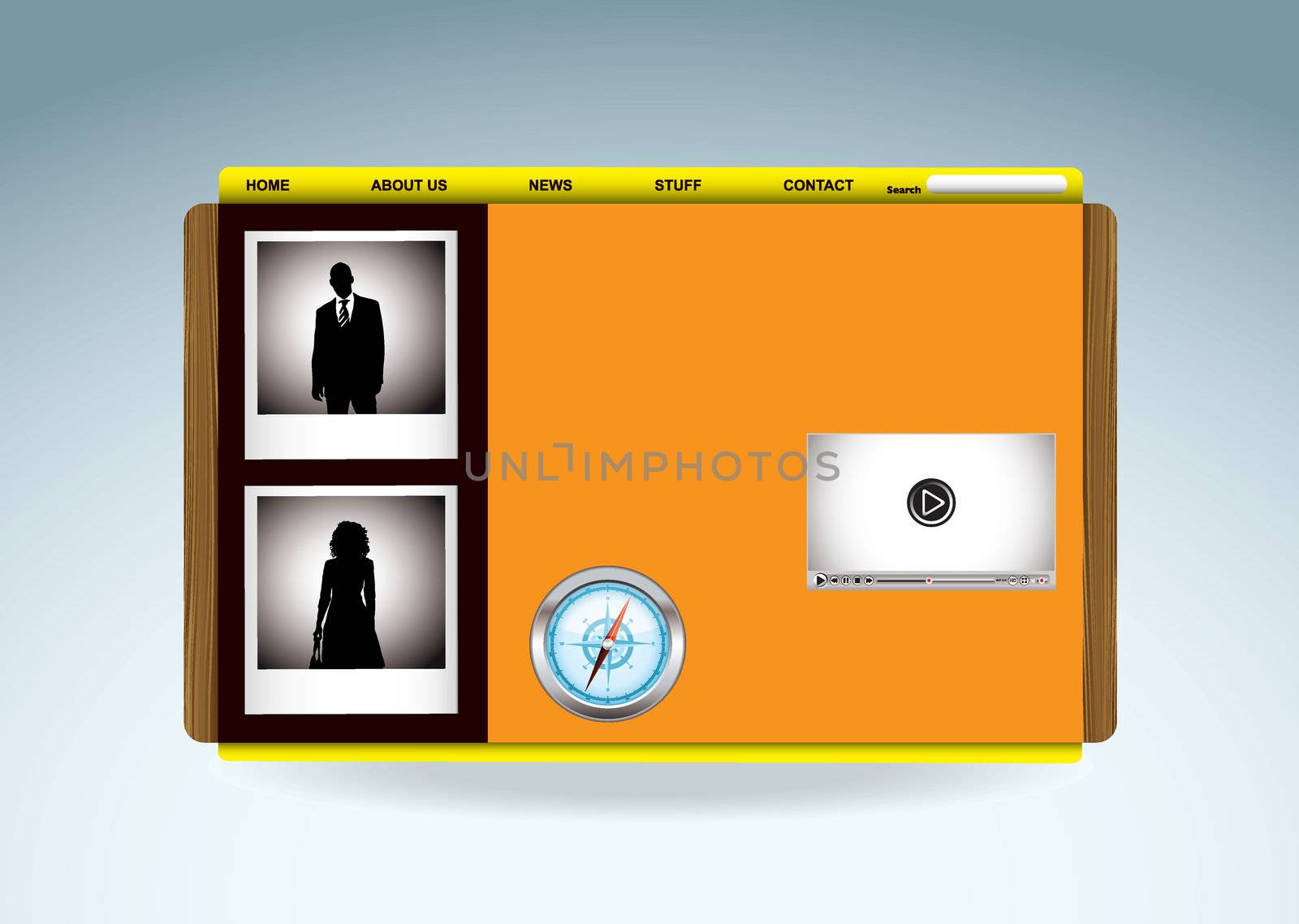 Business web template with silhouette people and video player