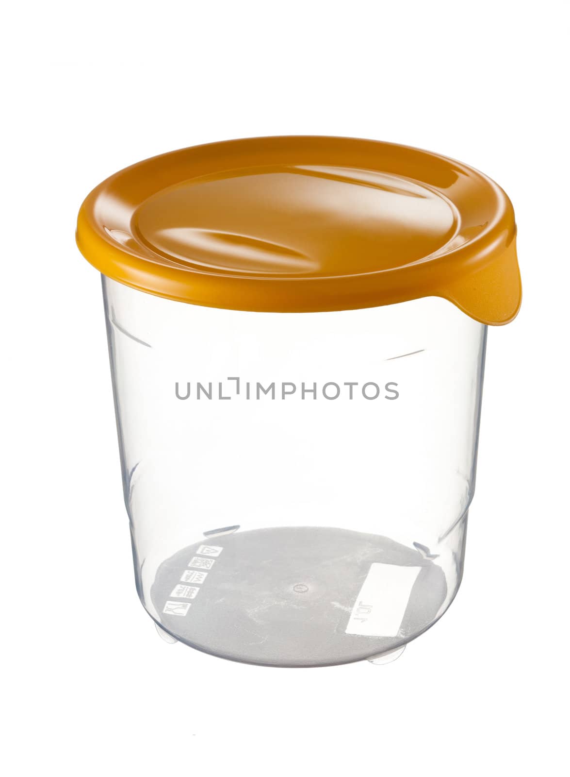 plastic container with yellow lid over white