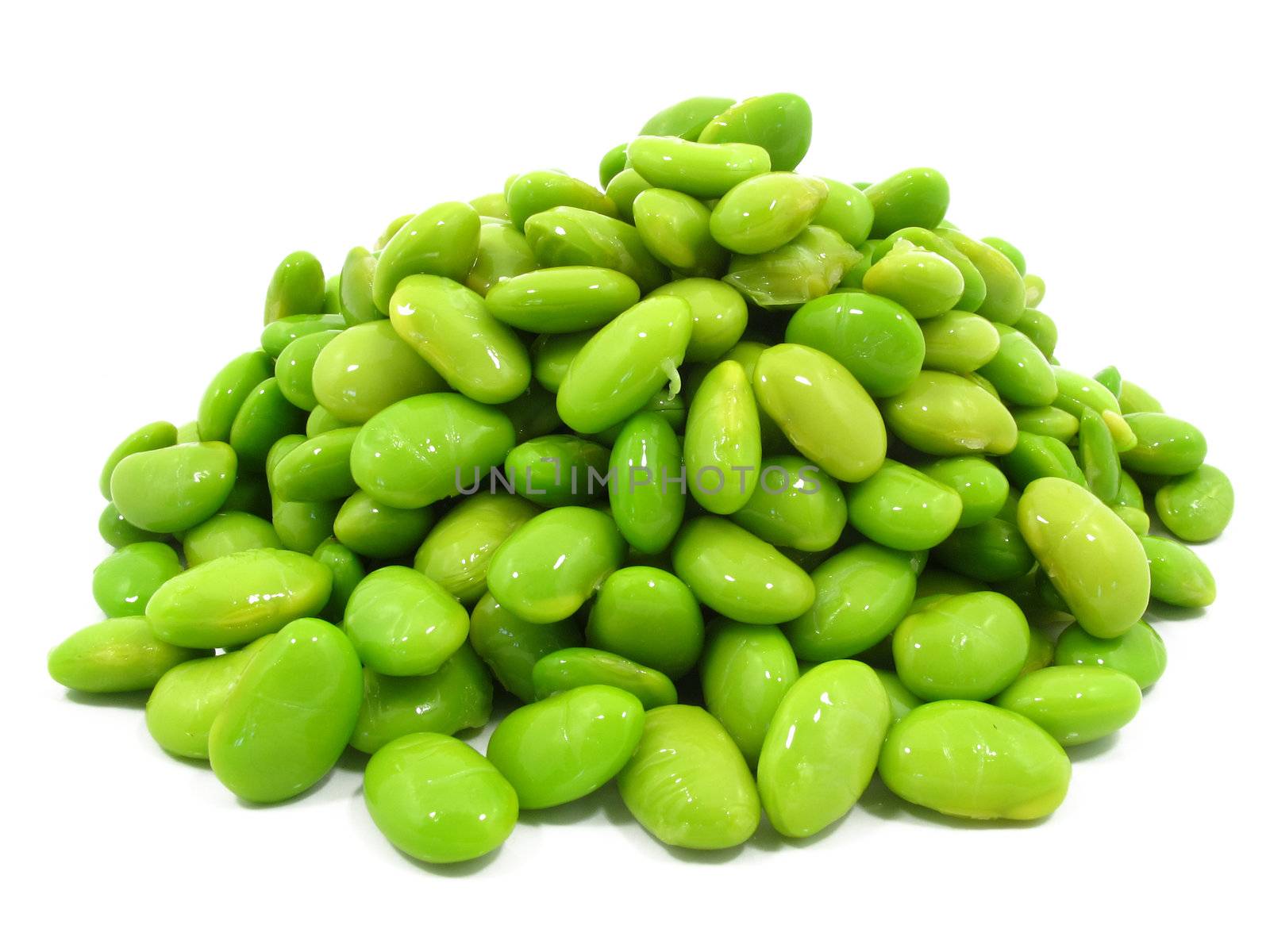 Group of Edamame soy beans shelled on white background