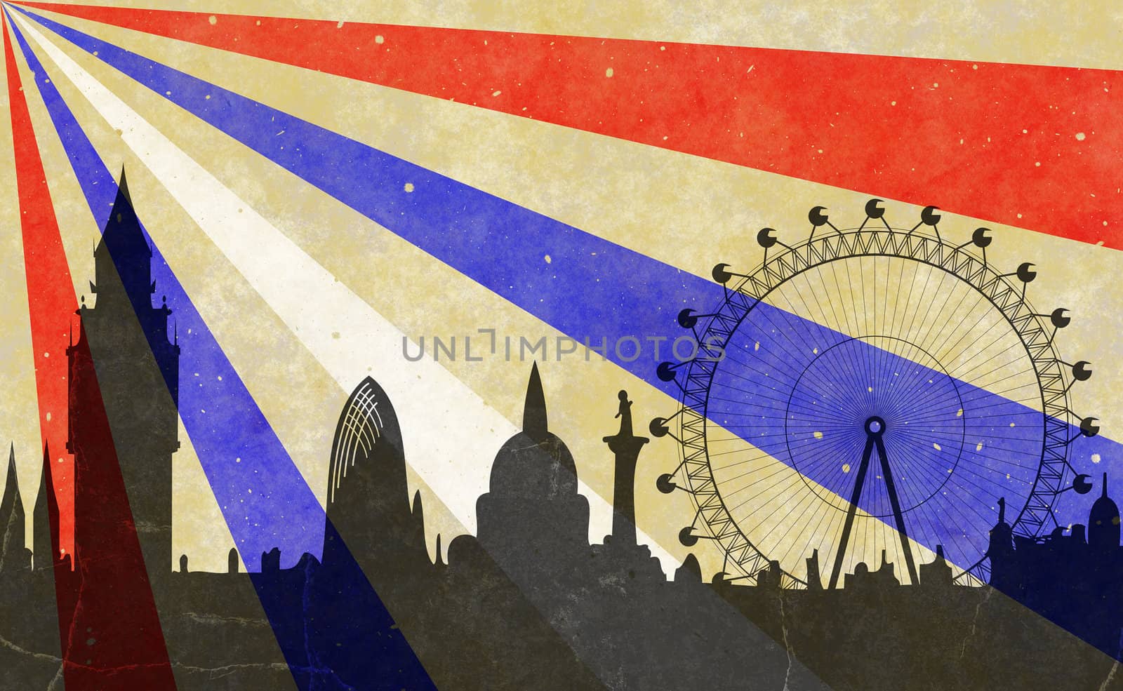 Image of the panorama of London - Big Ben and towers of Westminster - in grunge style
