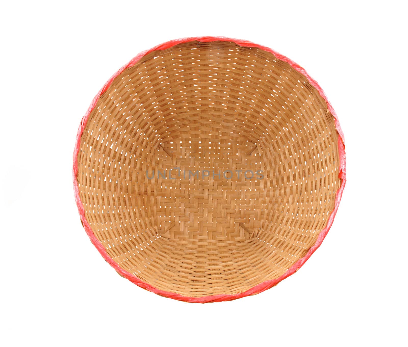 Inside Thai bamboo basket on white background