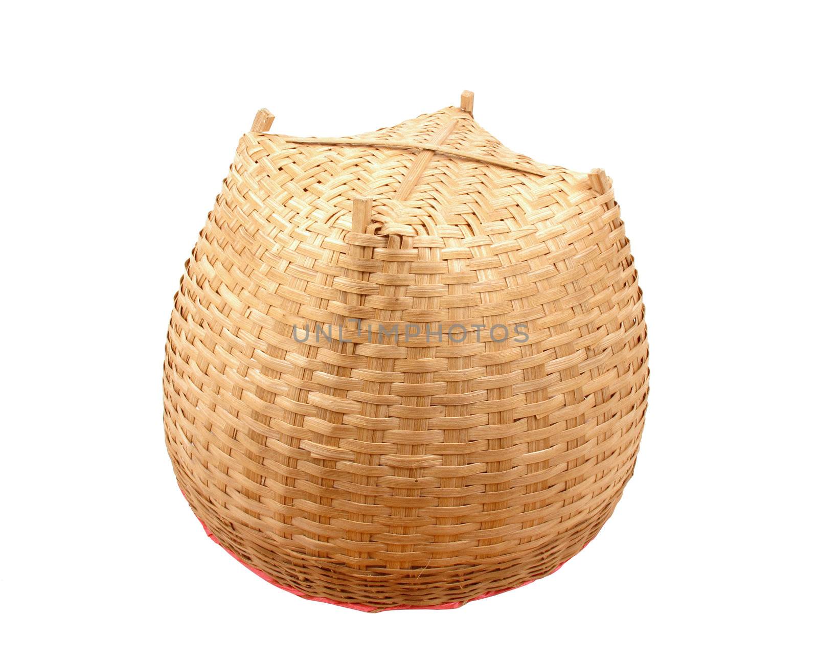 Under Thai bamboo basket on white background