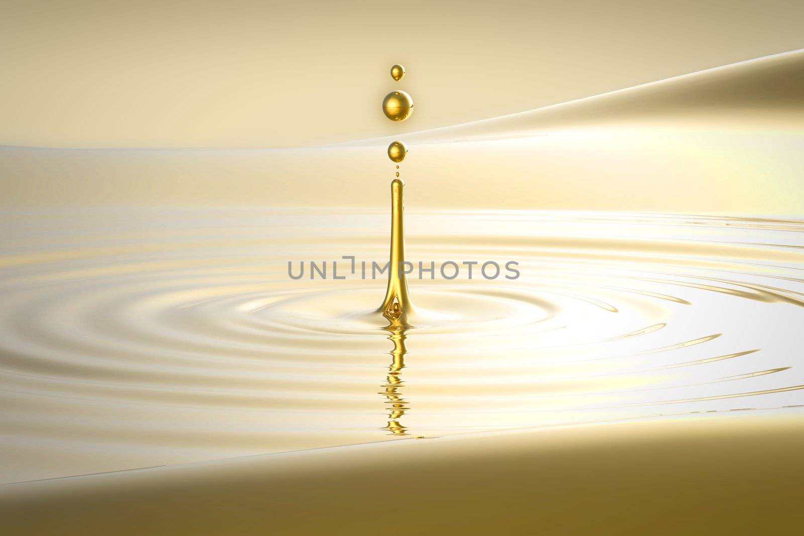 Splash of golden water droplet and waves. Extralarge resolution