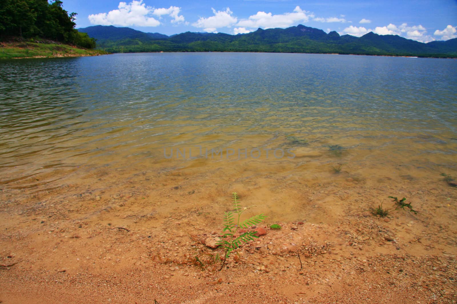 A beautiful peace lake with brown and blue color