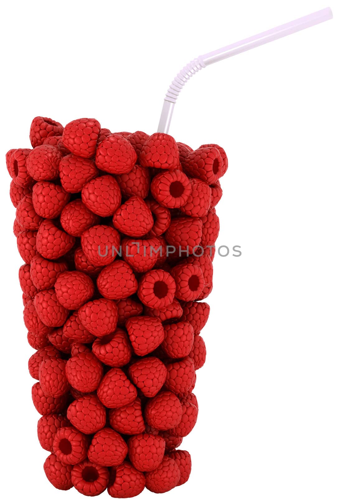 Raspberry Glass shape with straw isolated over the white background