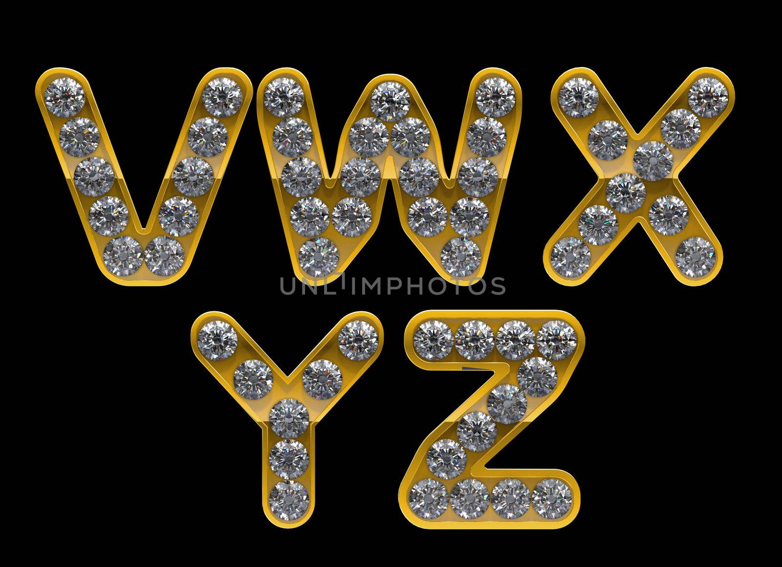 Golden V, Z, W, X, Y letters incrusted with diamonds. Other characters are in my portfolio