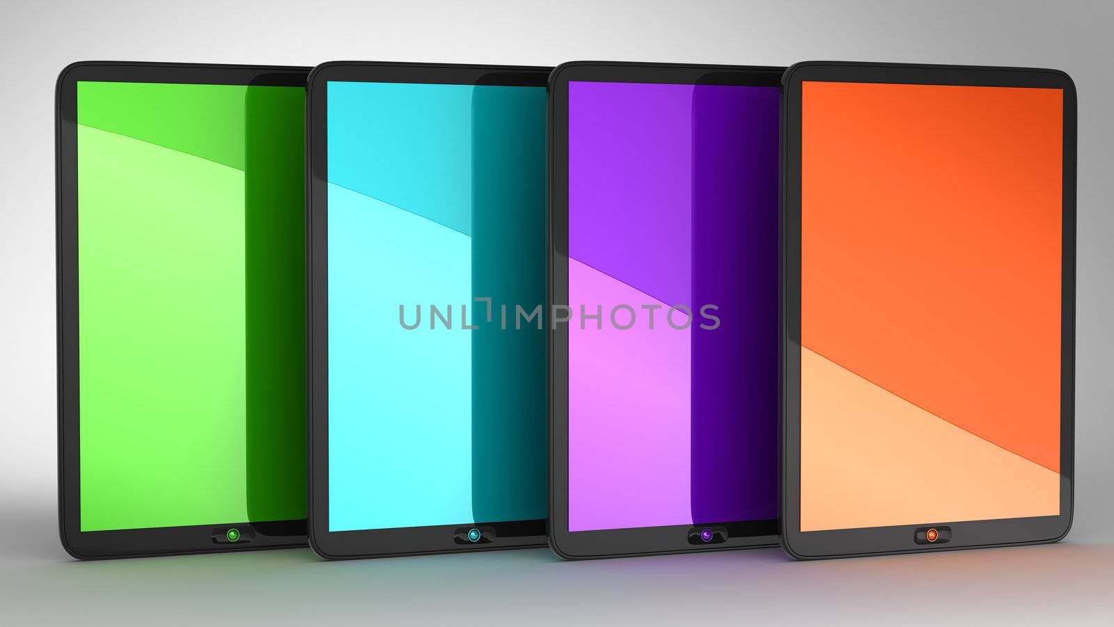 Group of four Tablets PCs with colored displays. Extralarge resolution