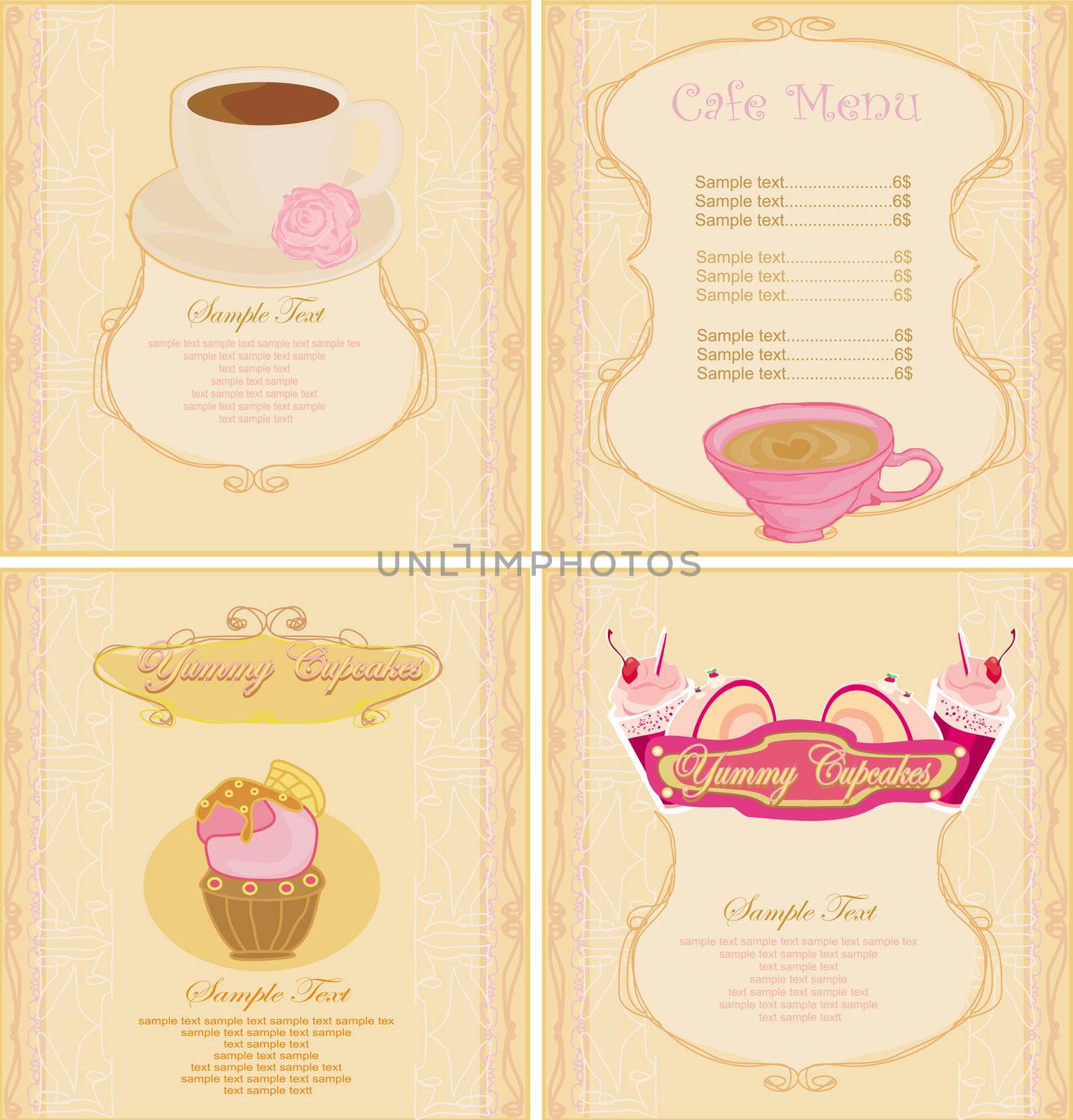 menu coffee shop set