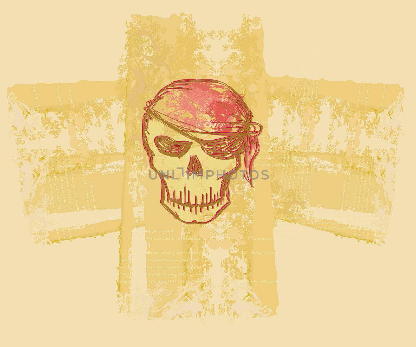 Skull Pirate - retro card