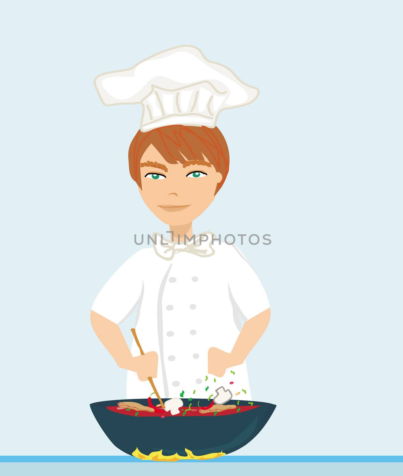 illustration of young kitchen chef