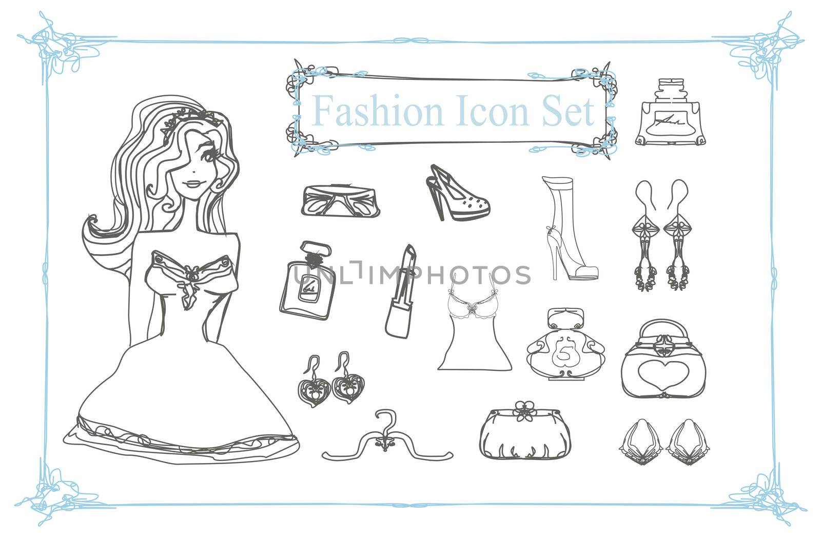 Fashion shopping icon doodle set