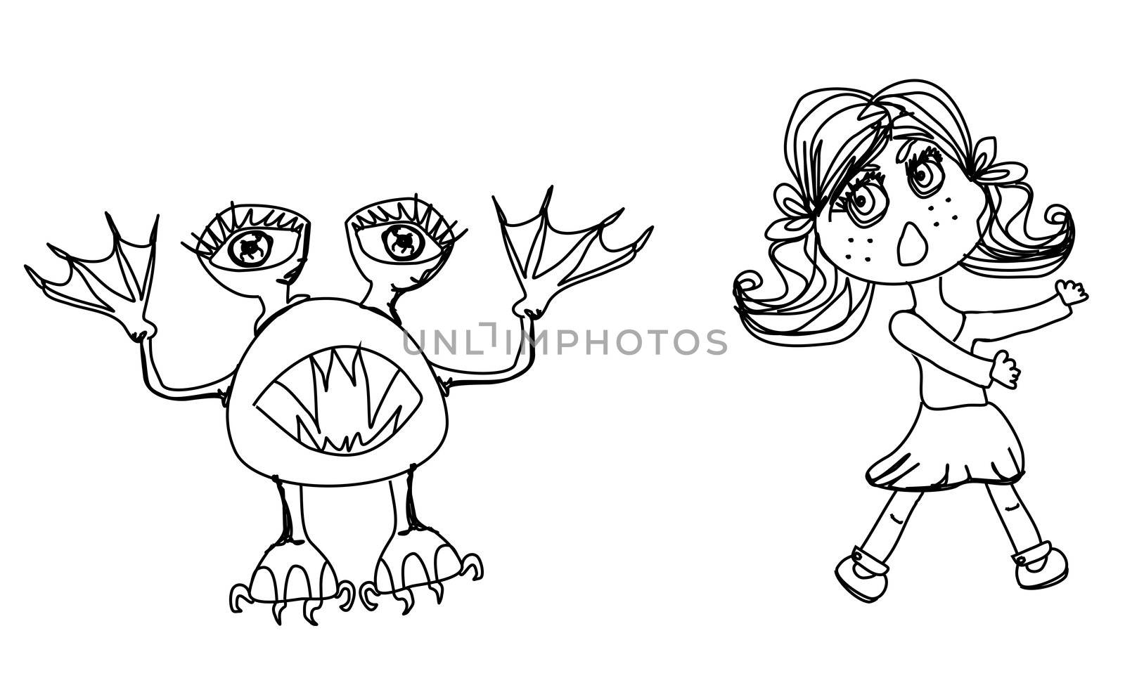 monster chasing a frightened girl