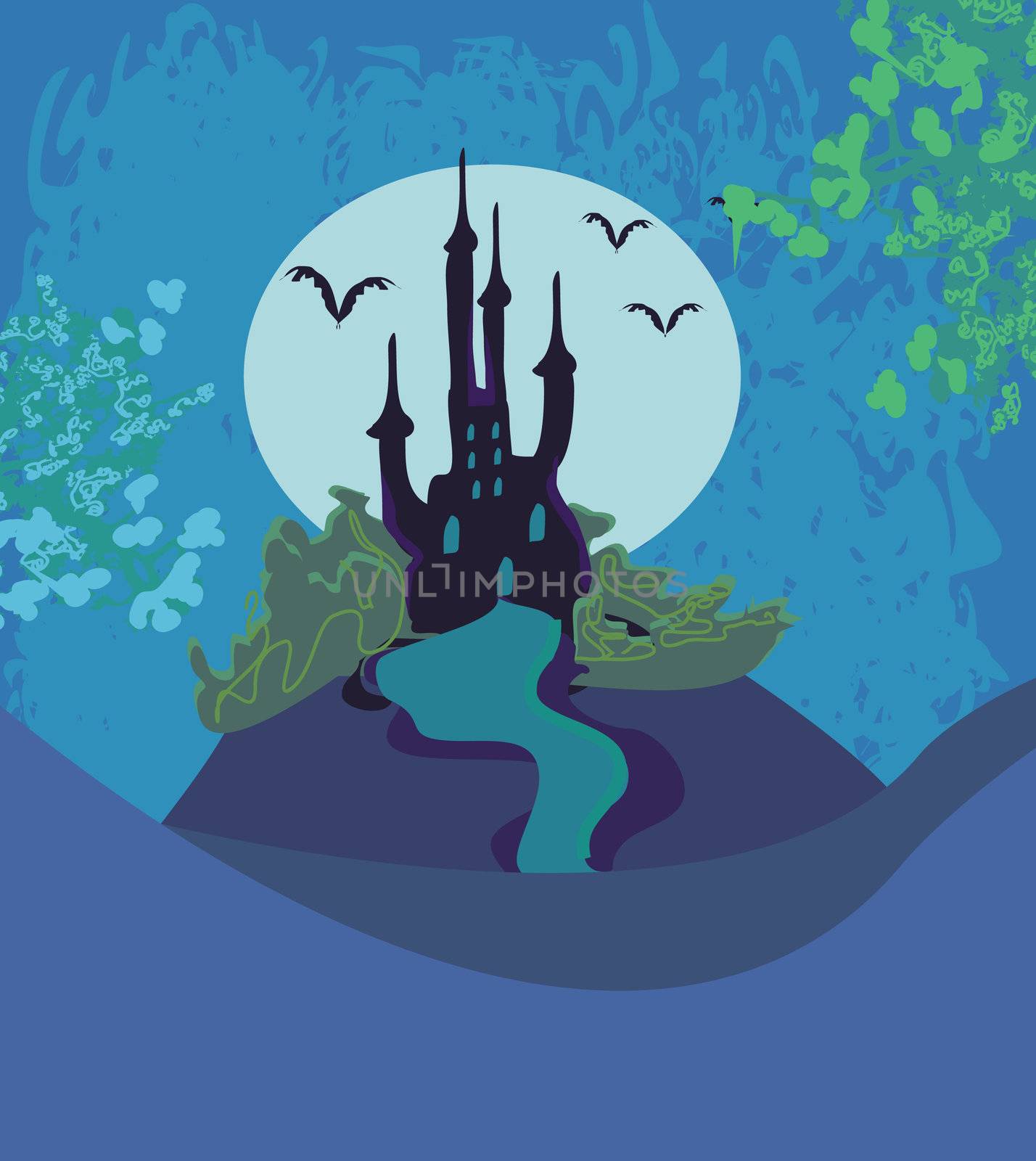 grungy Halloween background with haunted house