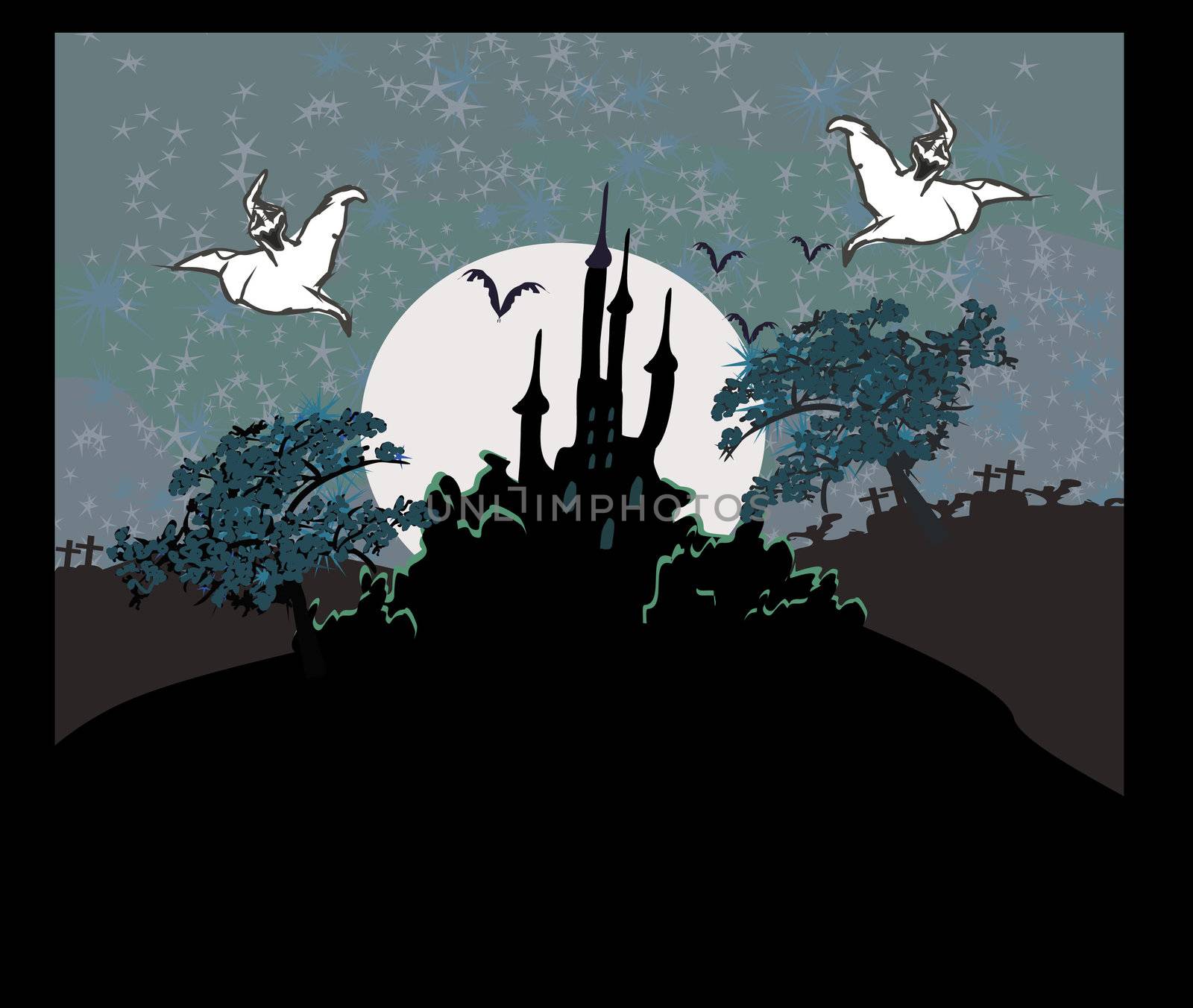 grungy Halloween background with haunted house