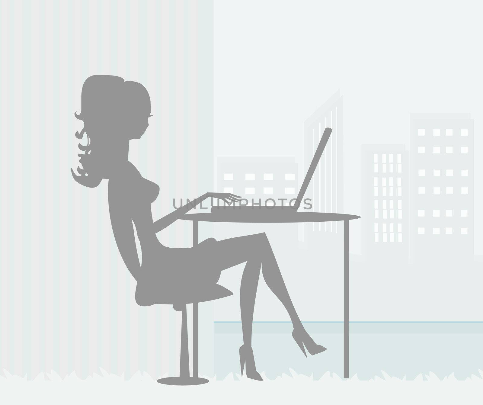silhouettes secretary working with computer