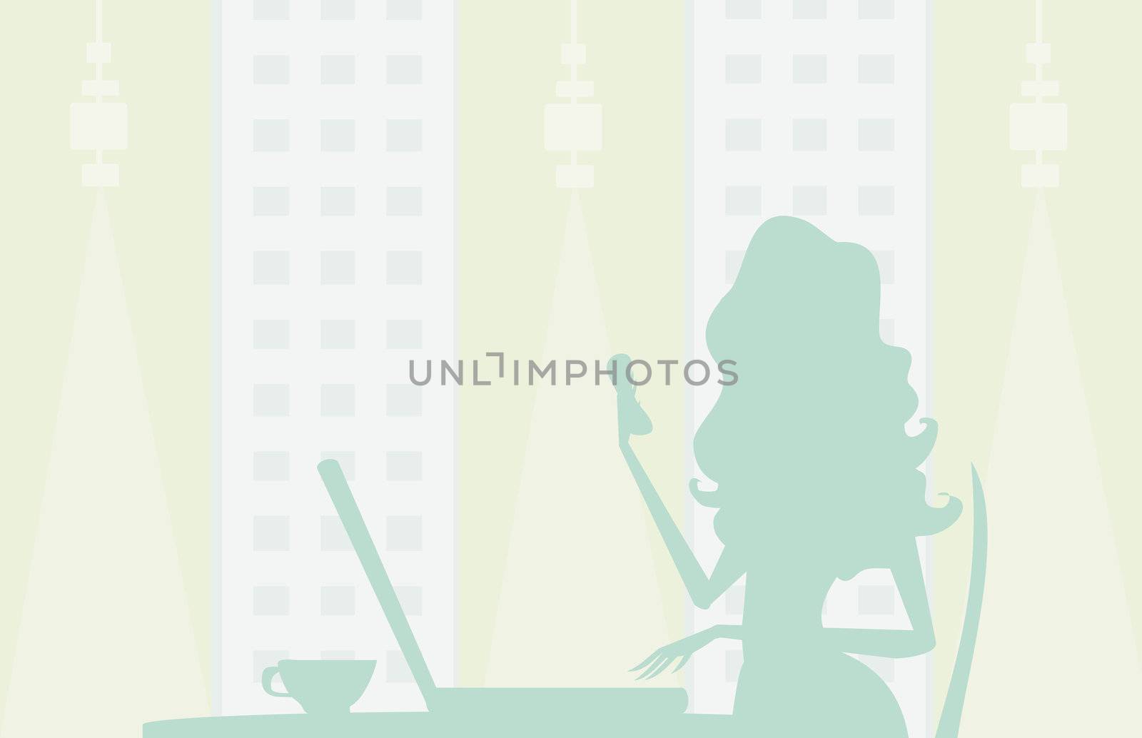 silhouettes secretary working with computer