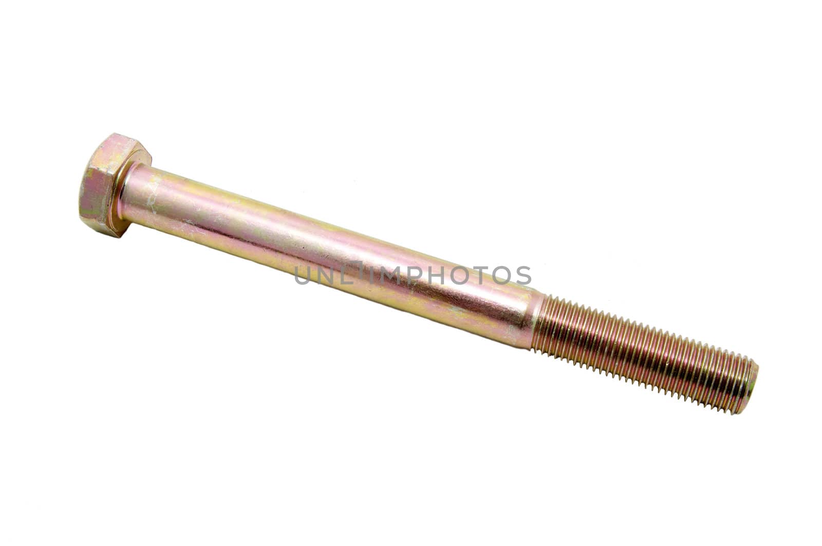 a long metal bolts on white background