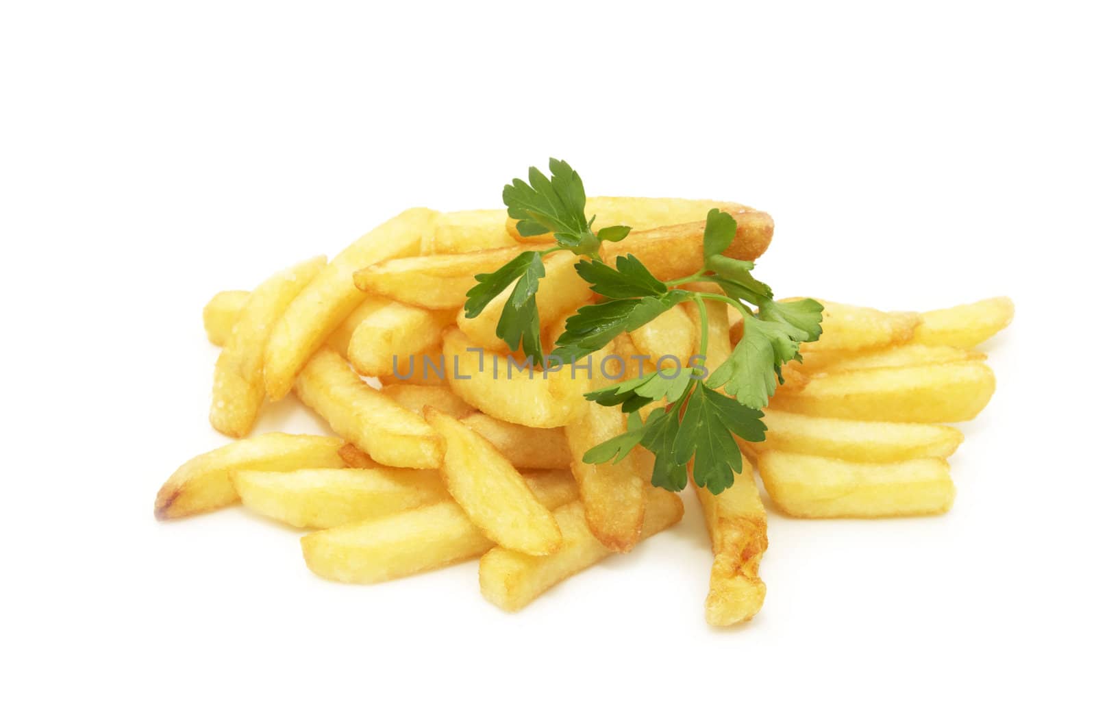 roasted potatoes with herbs on a white background