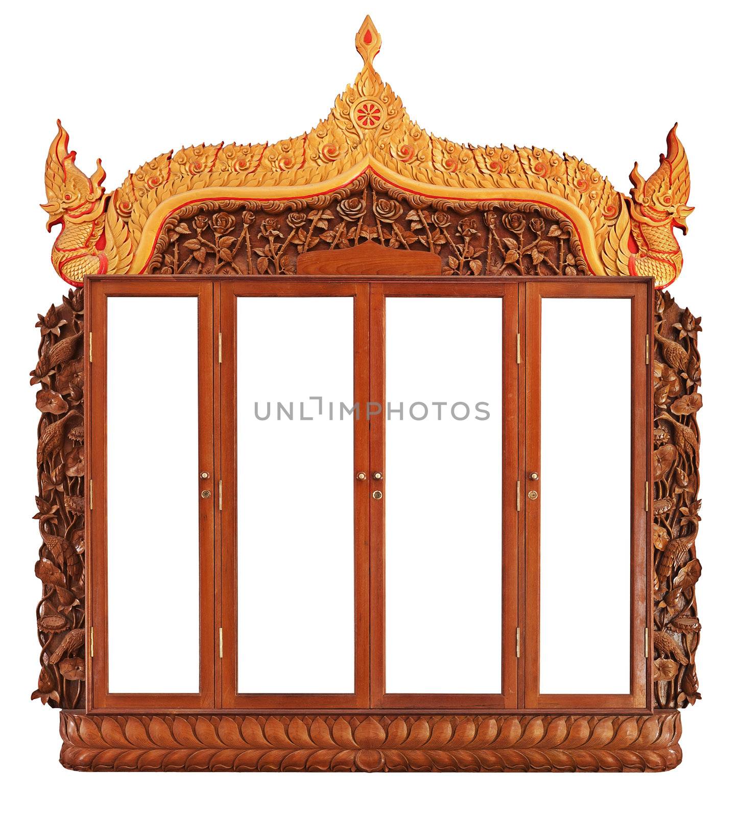 Beautifully decorated old bookcase in the room Buddhist Church