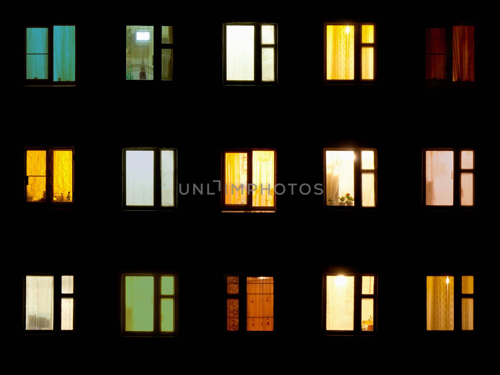 Night windows - block of flats background by pzaxe
