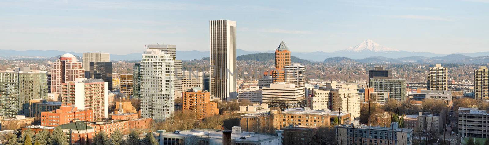 Portland Oregon Downtown City Skyline with Mount Hood on a Clear Day Panorama