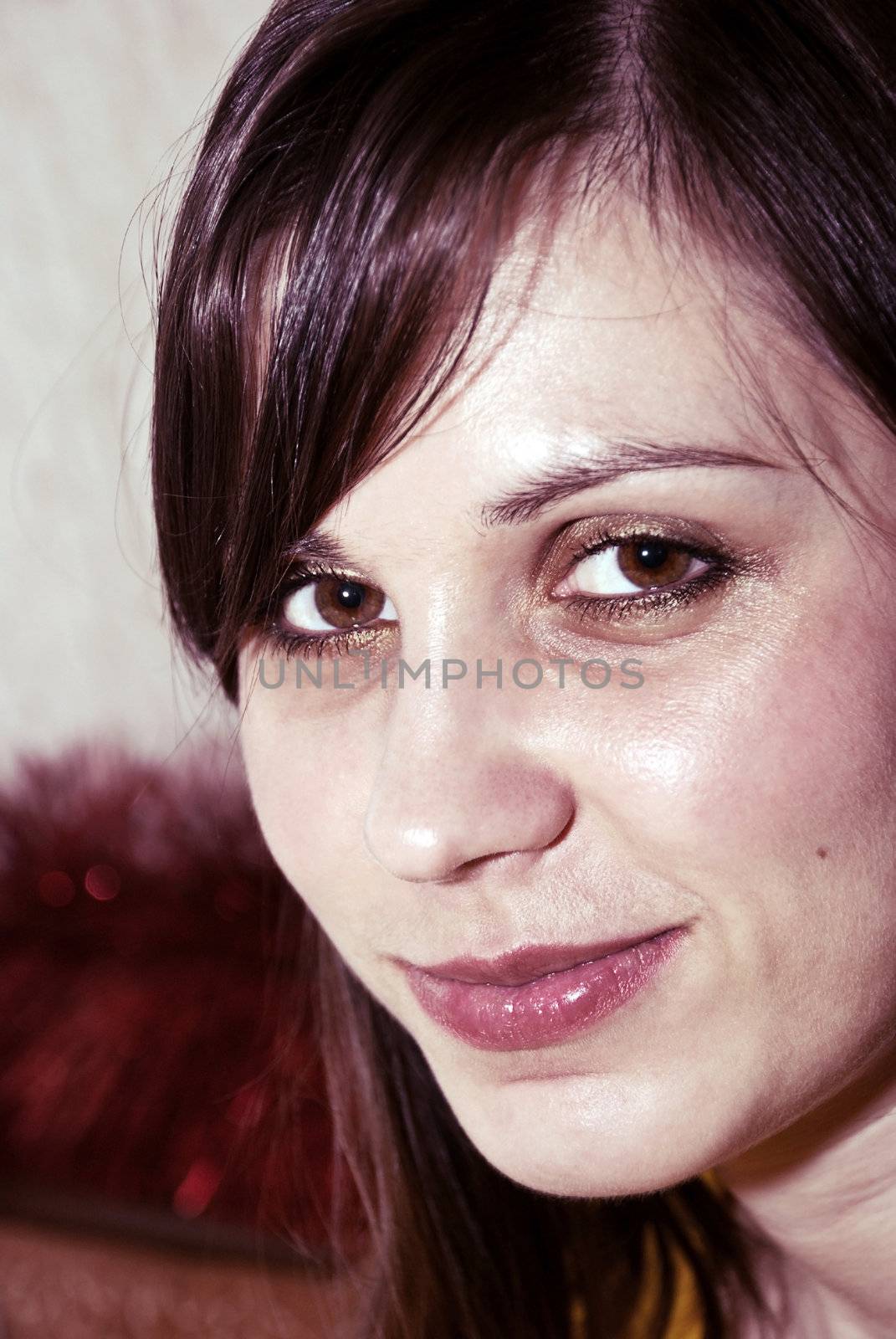 Close-up portrait of a beautiful brunette. Toned images.