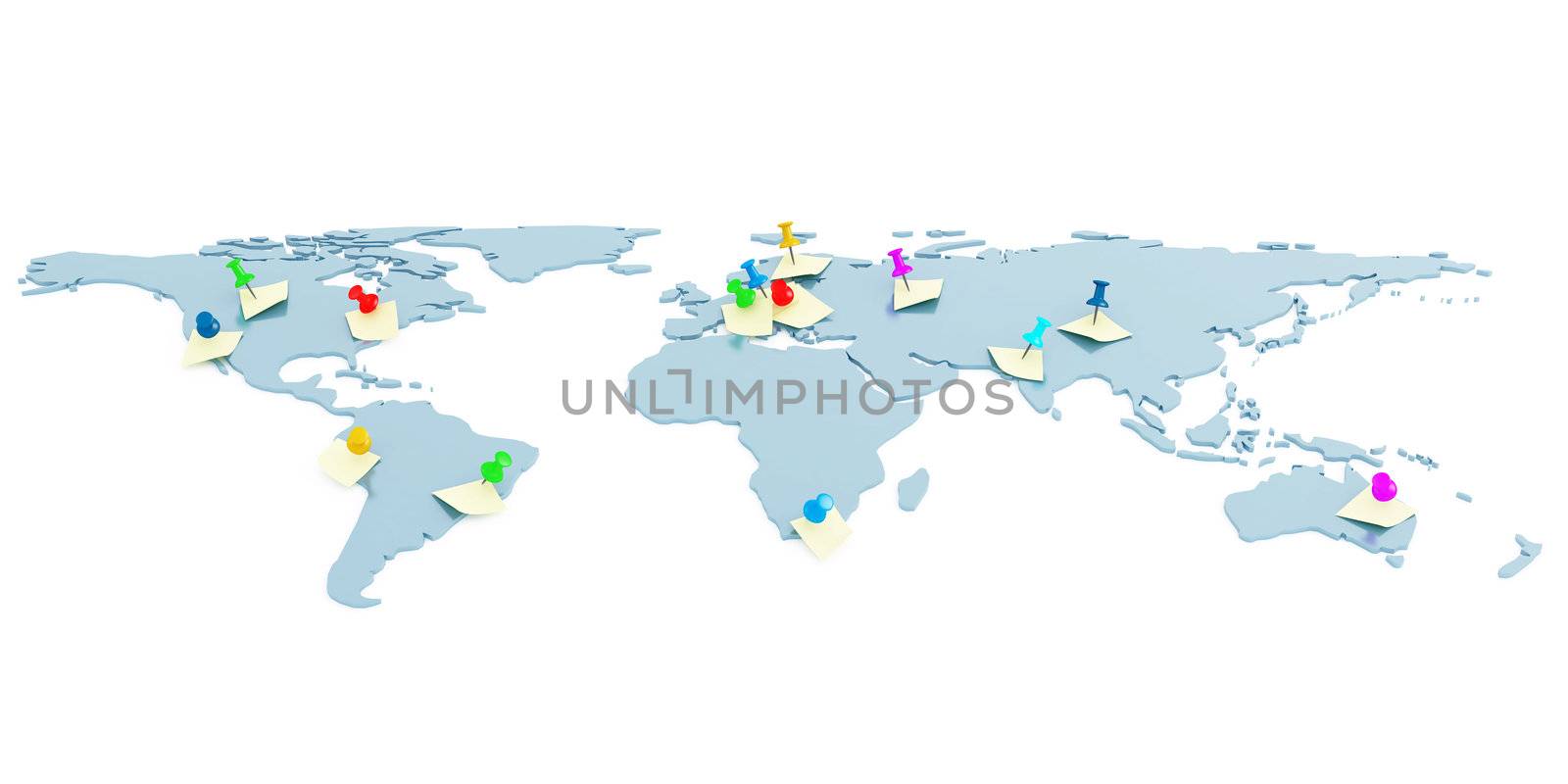 Global map with attached pins and stickers by Serp
