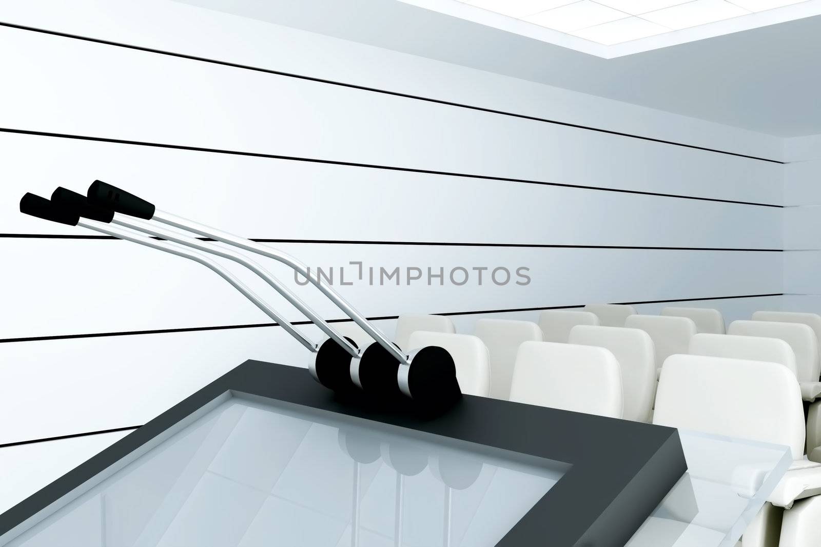 Microphones on stand  in modern conference room