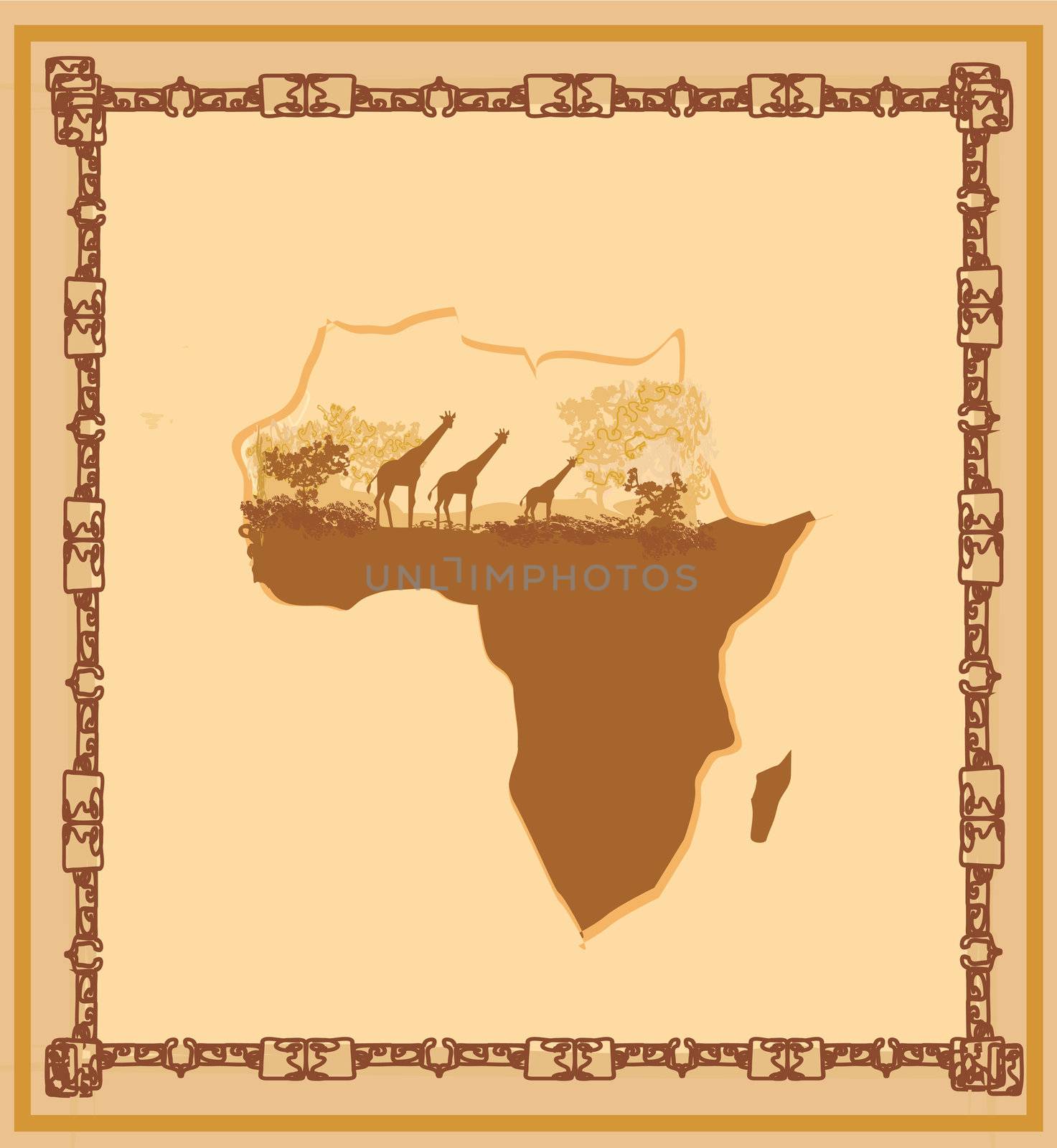 grunge background with African fauna and flora