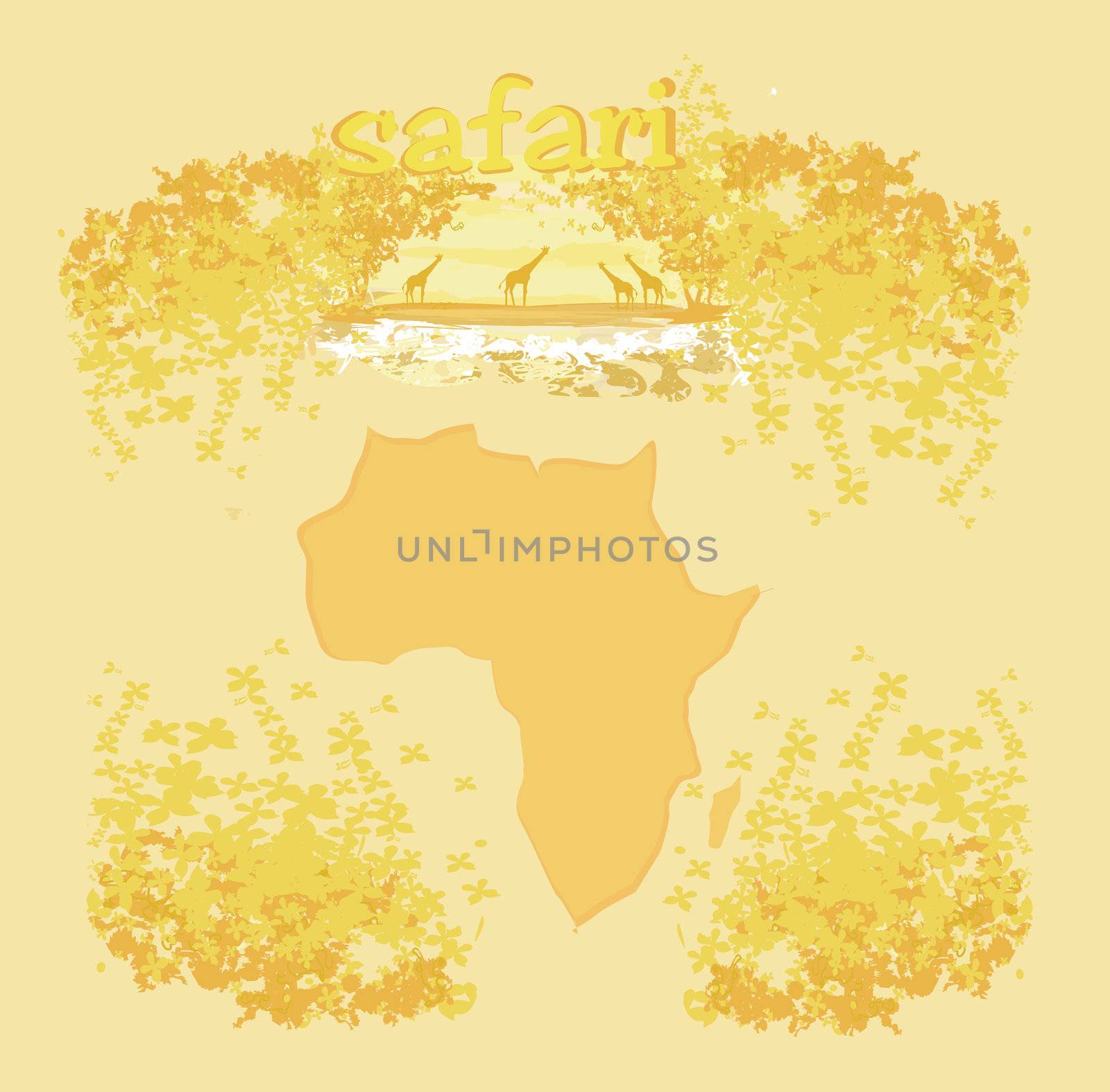 grunge background with African fauna and flora