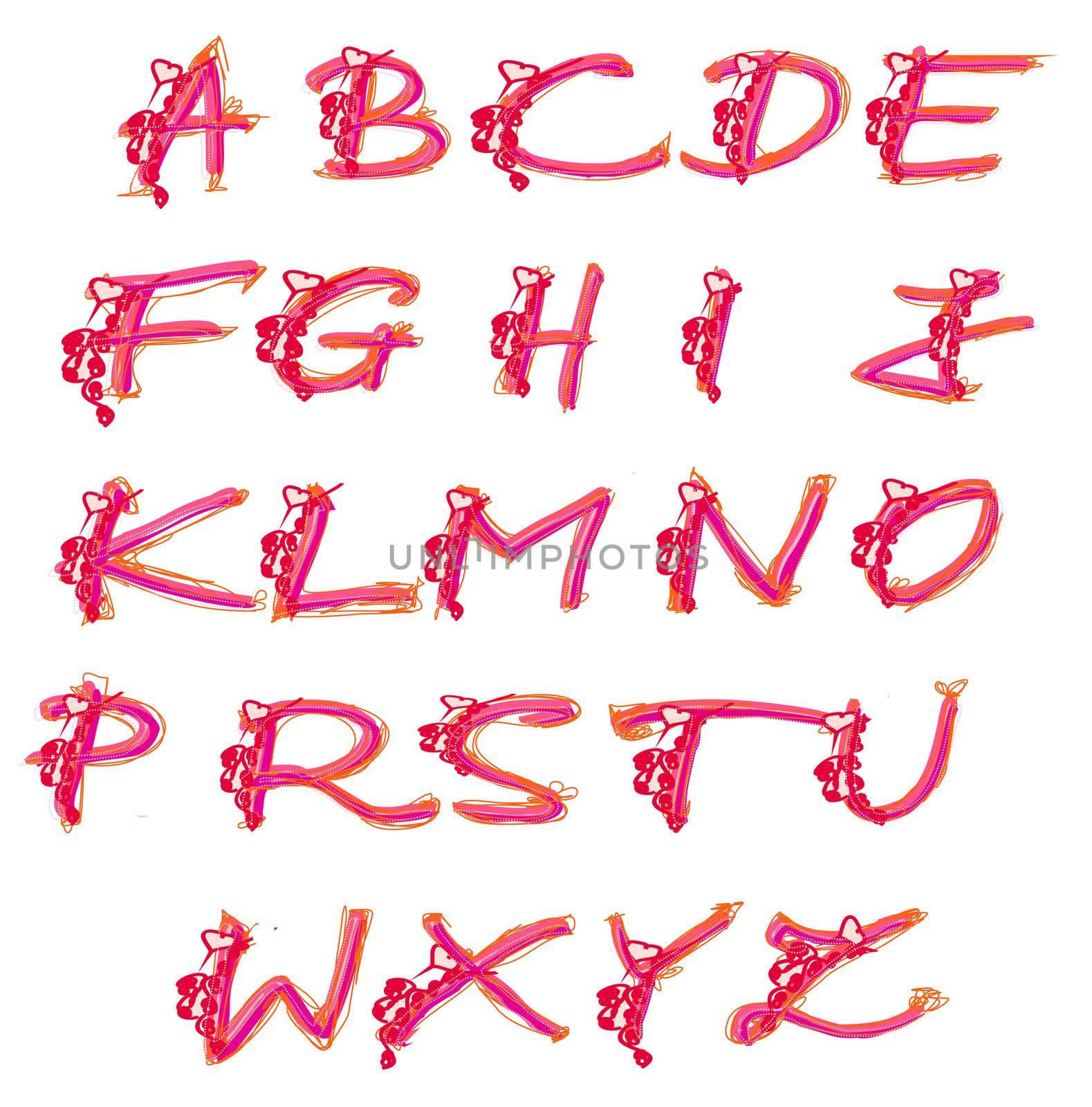ornate doodle alphabet, hand drawn letters