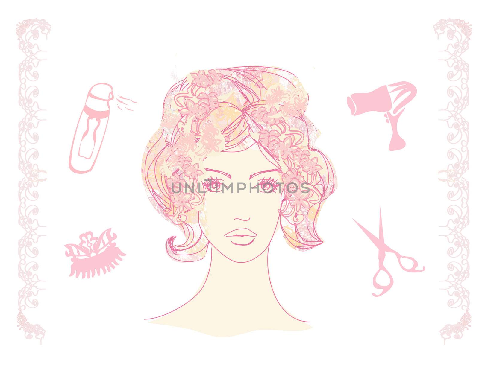Vector illustration of a pretty girl in a hairdresser salon