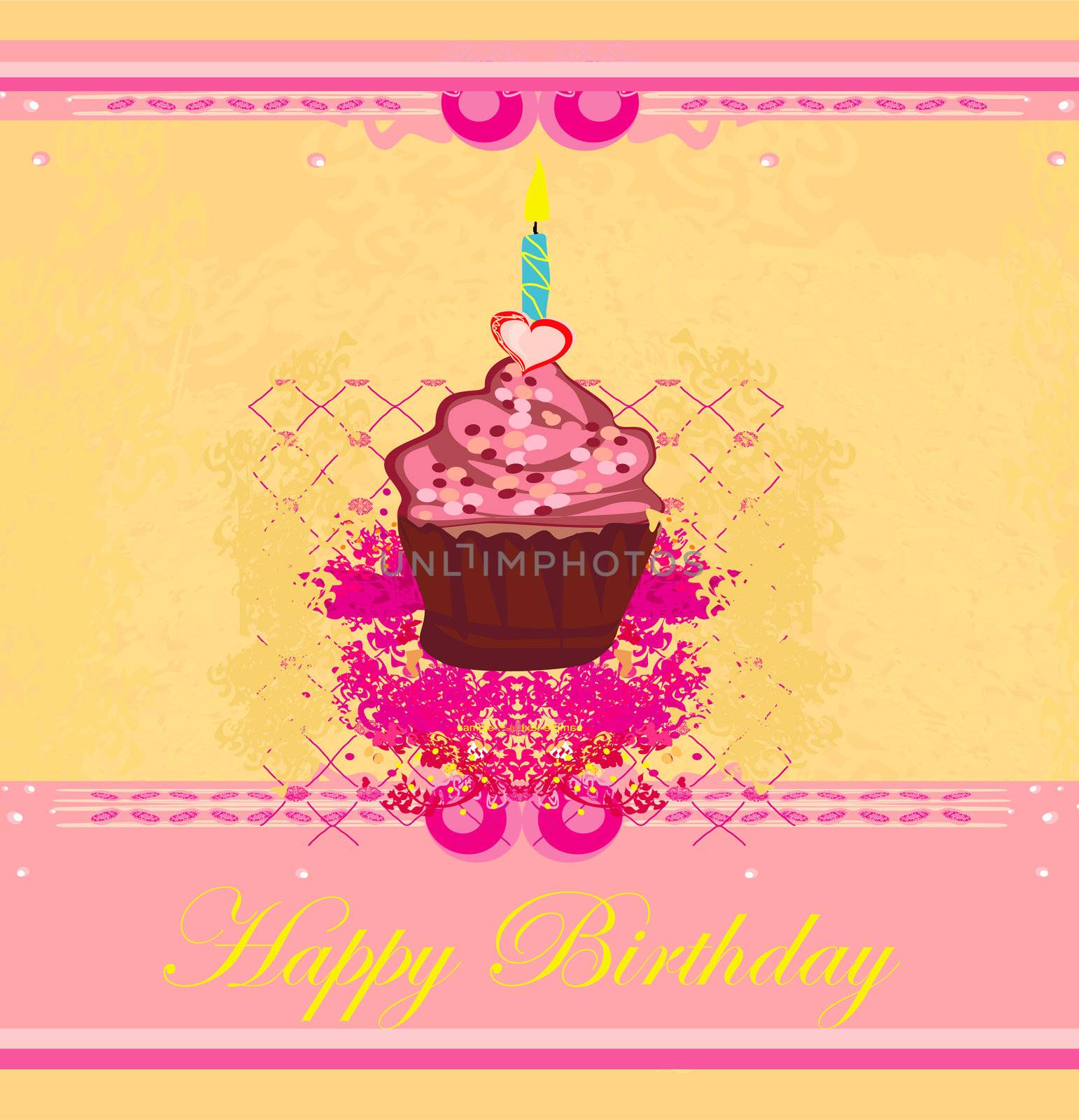 illustration of cute retro cupcakes card - Happy Birthday Card