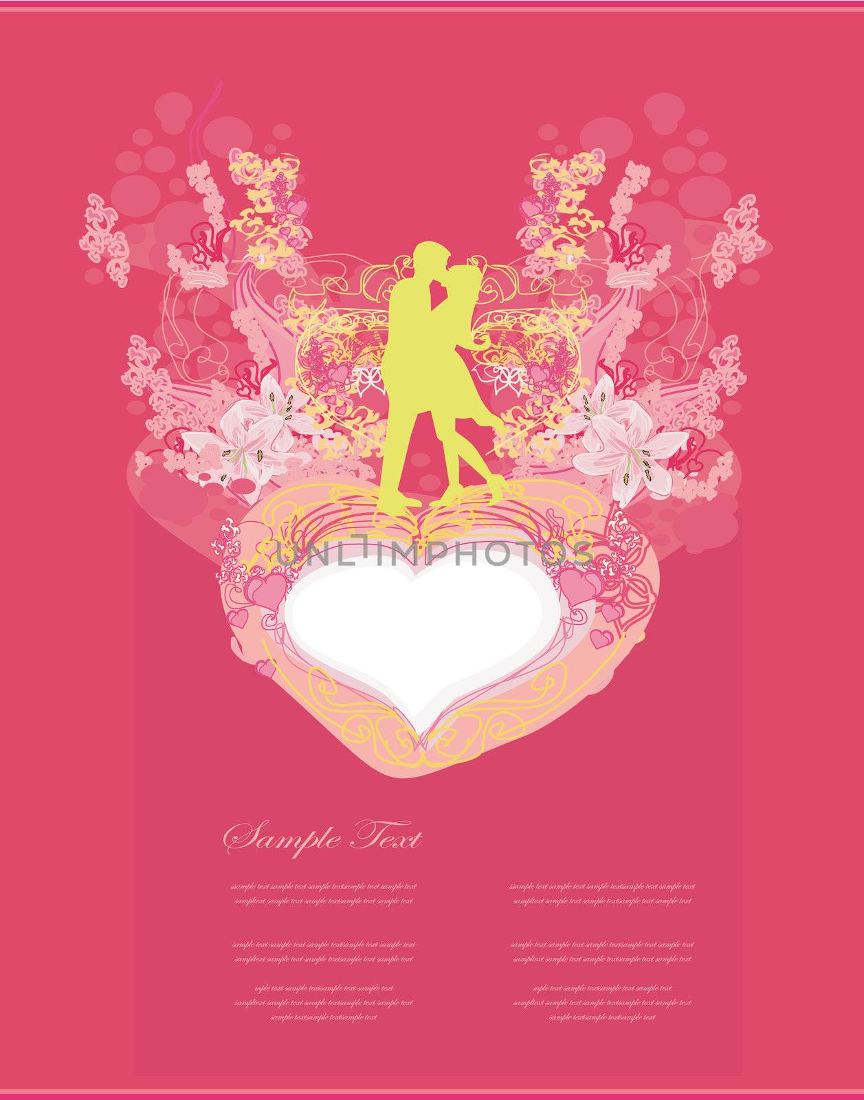 greeting card with silhouette of romantic couple