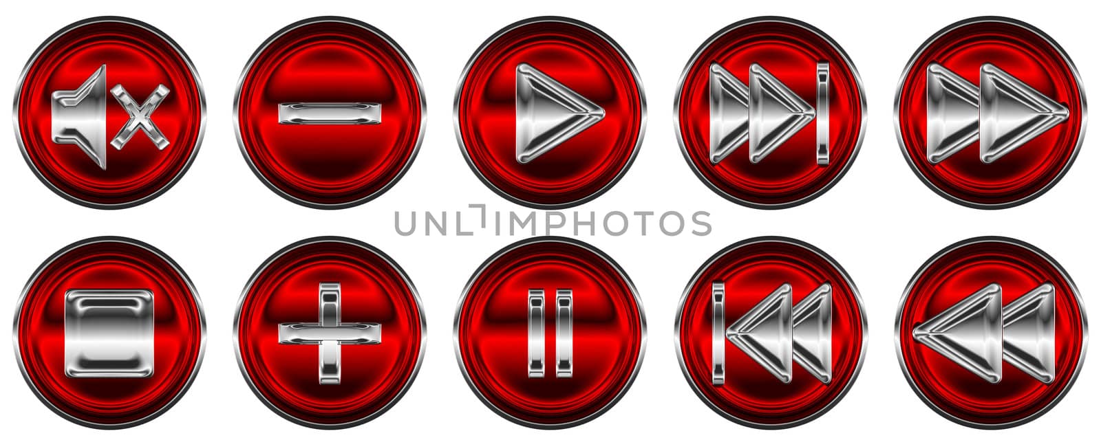 Collection of media controls and buttons over white