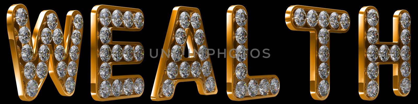 Wealth word incrusted with diamonds. Other letters and words are in my portfolio