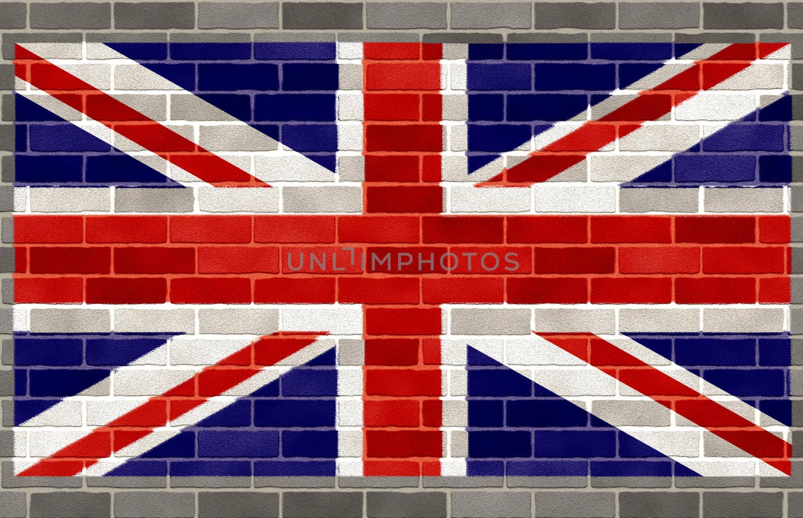 Flag of Great Britain on gray brick wall