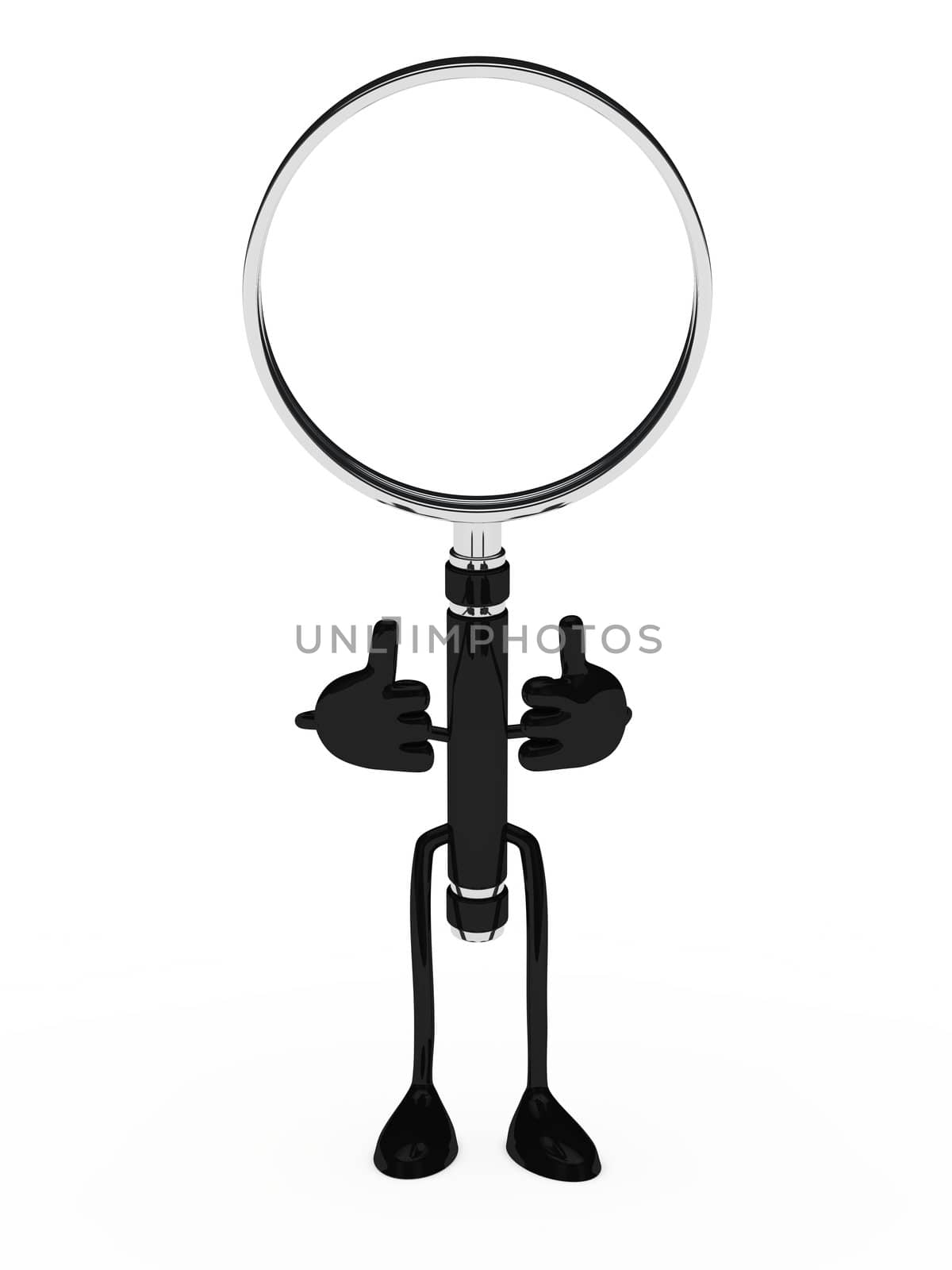 magnifying lens figure thumbs up white background