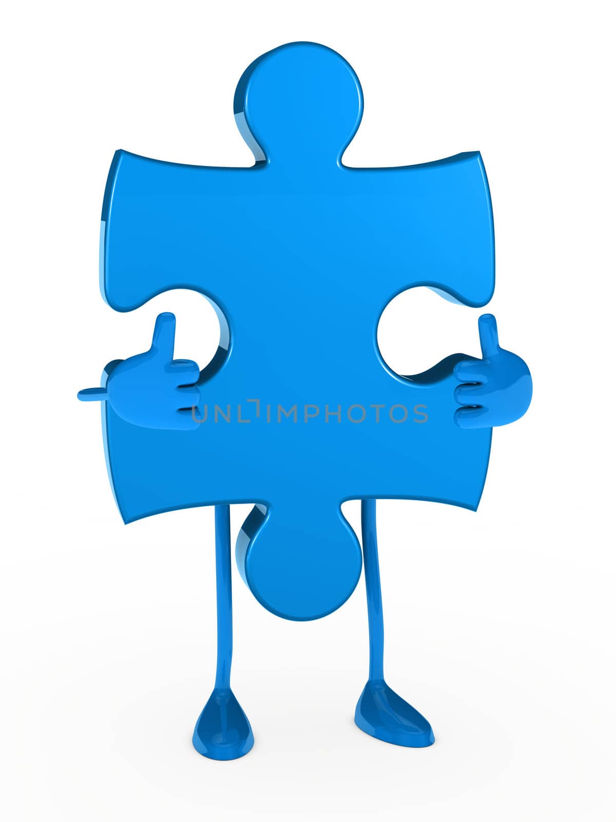 blue puzzle figure thumbs up white background