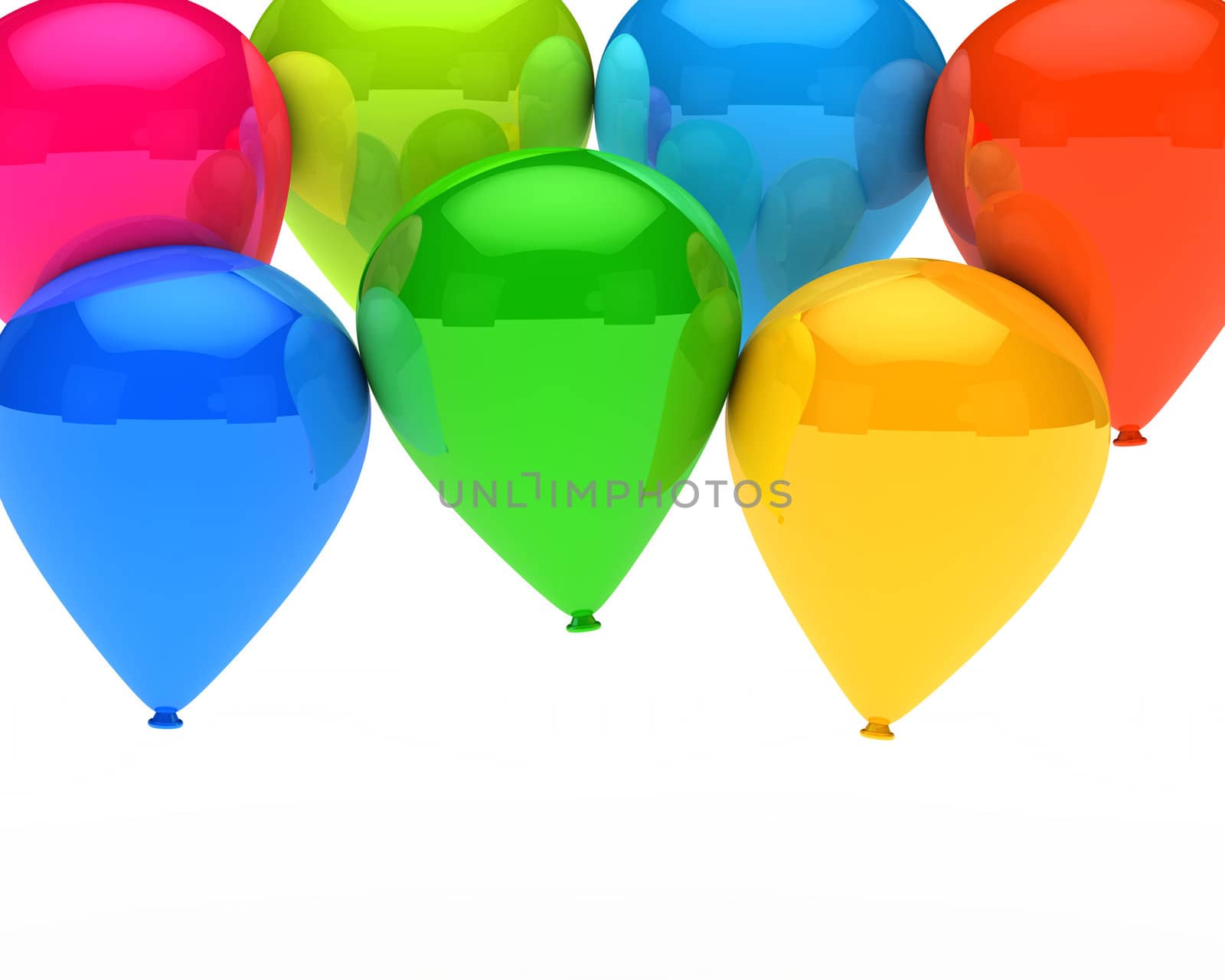 colorful balloons are flying on white background
